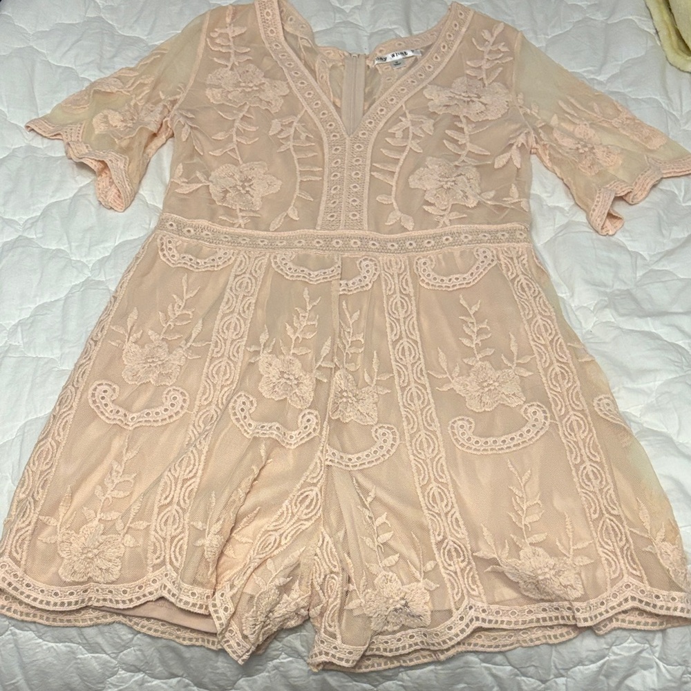 Say What? Peach Floral Lace Romper